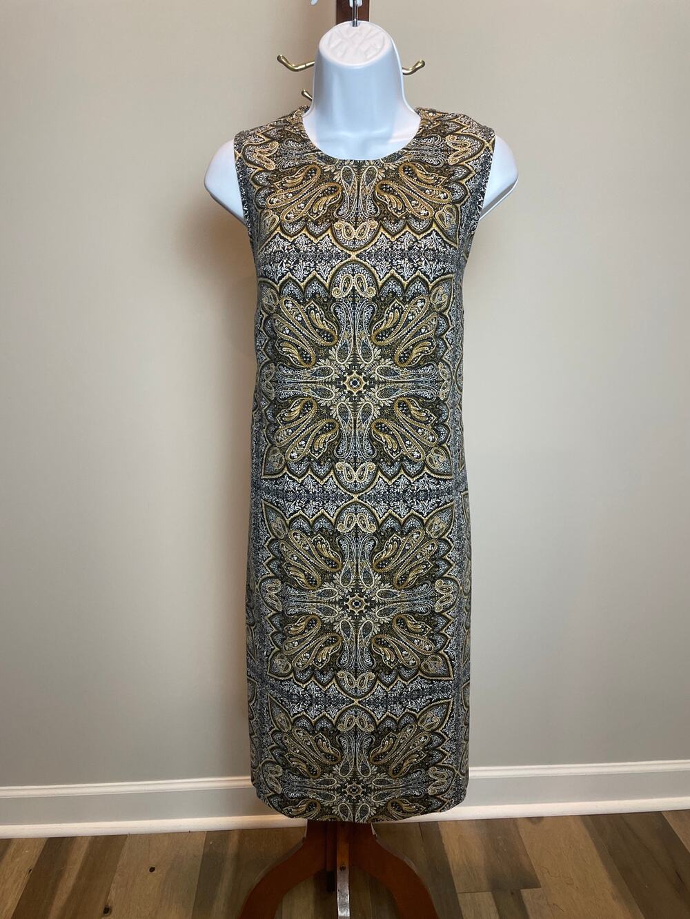 J.Jill Sheath Dress Size M Black Brown Boho Print Sleeveless Cotton